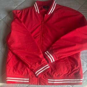 H&M Red Bomber Jacket with White Accents